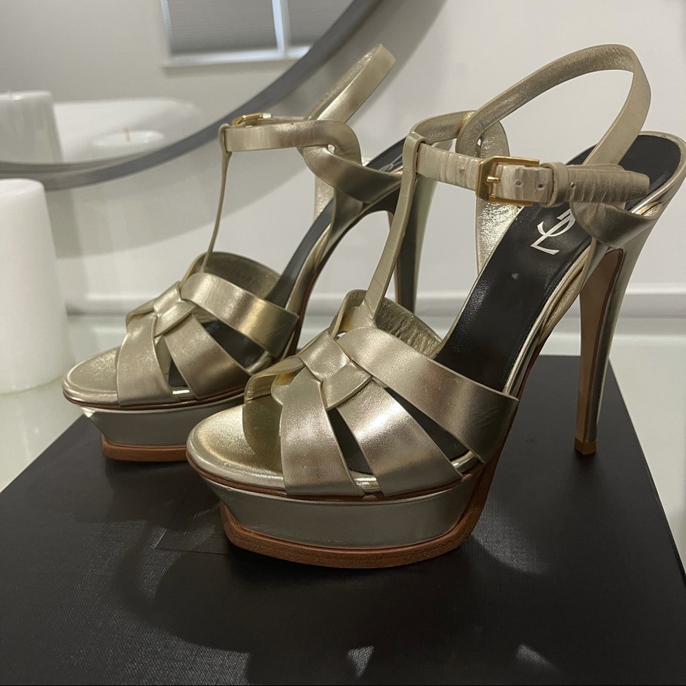 YSL Gold Tribute 105 sandals with receipt and box